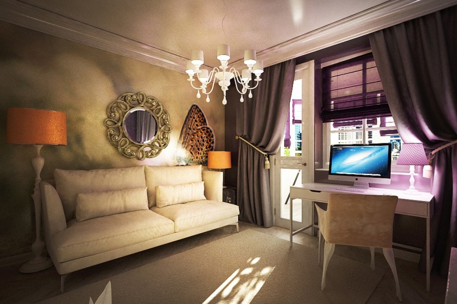 Гламурный интерьер однокомнатной квартиры