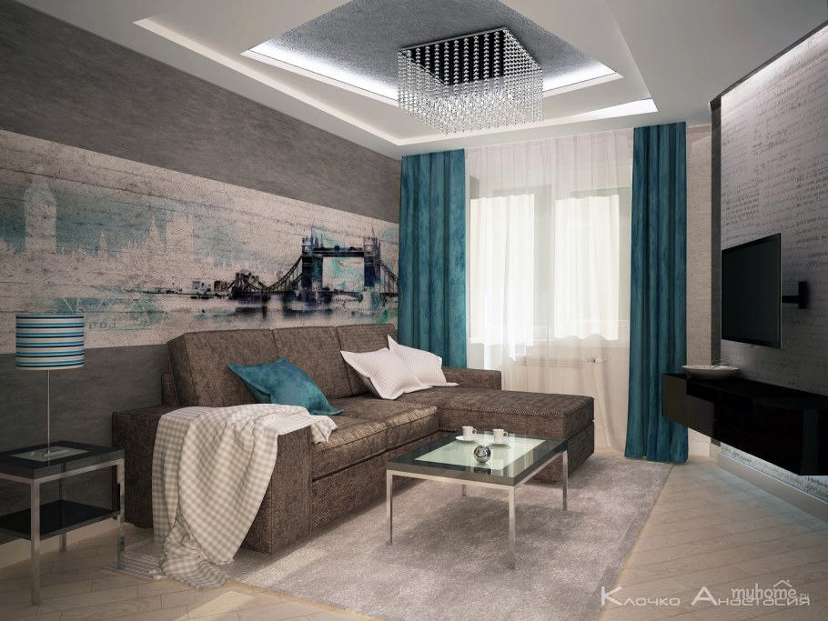 Современная гостиная молодая пара