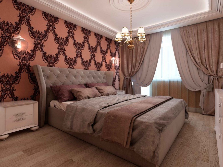 Бежевые стены в спальне
