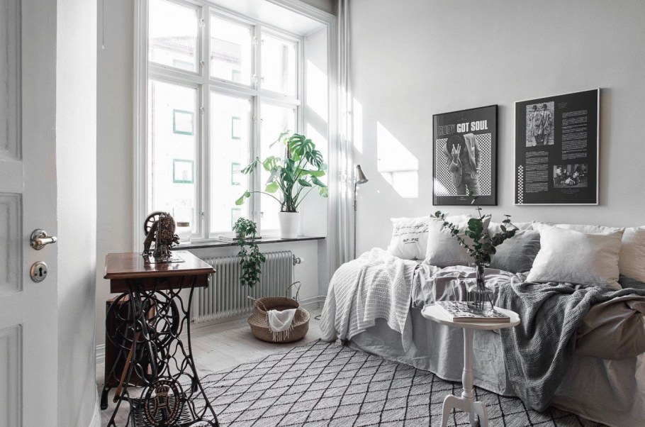 Спальня дизайн 12 кв.м фото прямоугольная в скандинавском стили