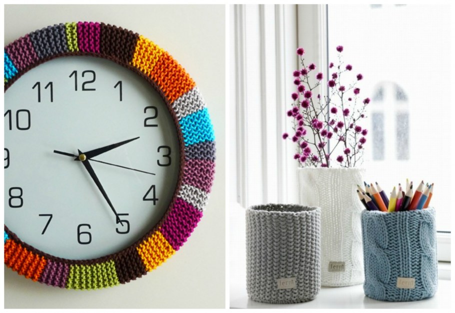 Вязаные часы декор для дома