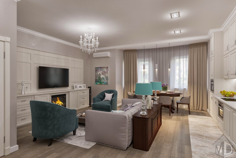 Гостиная 3d Max Неоклассика