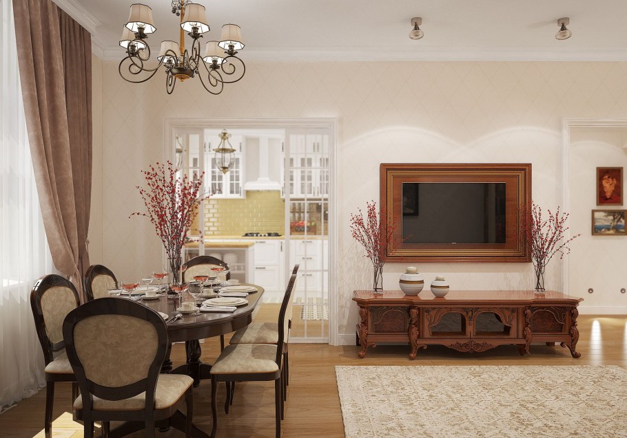 Зона ТВ В гостиной в классическом стиле