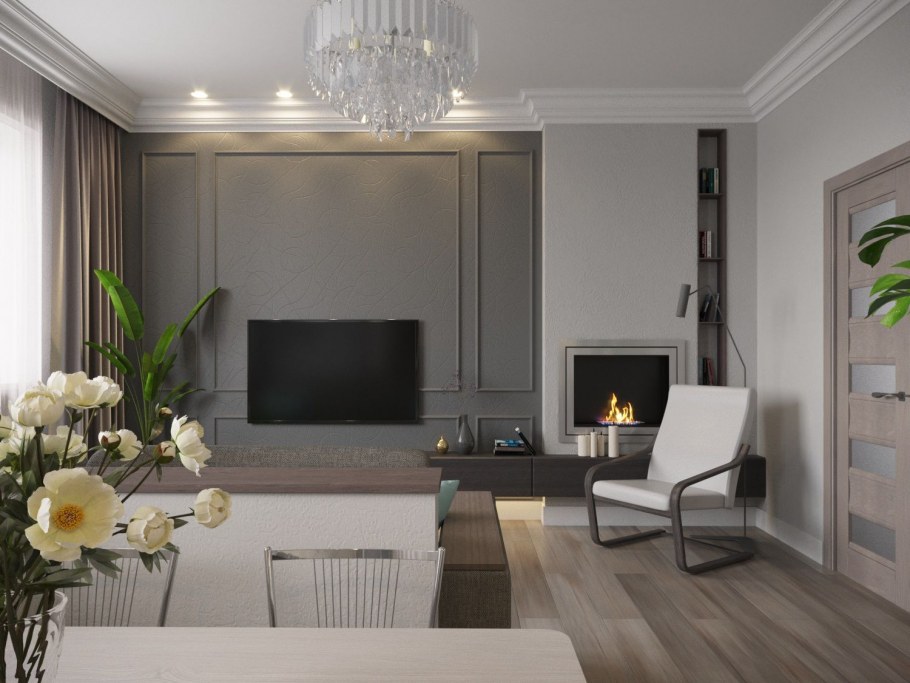 Гостиная Неоклассика с биокамином