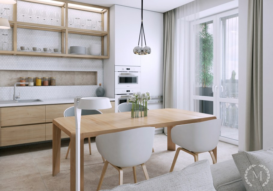 Кухня в скандинавском стиле без верхних шкафов