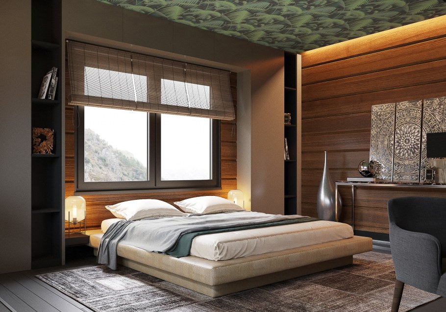 Спальня в доме из профилированного бруса