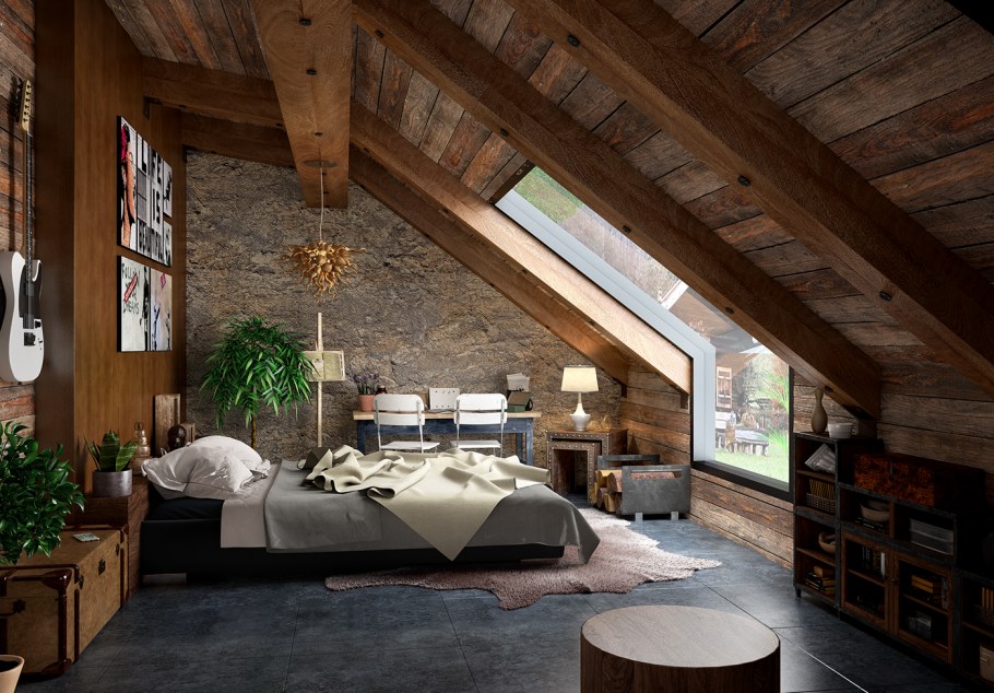 Интерьер спальни в стиле лофт