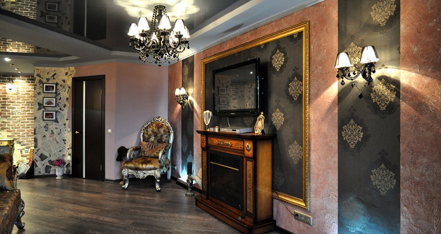 Интерьер черный с золотом