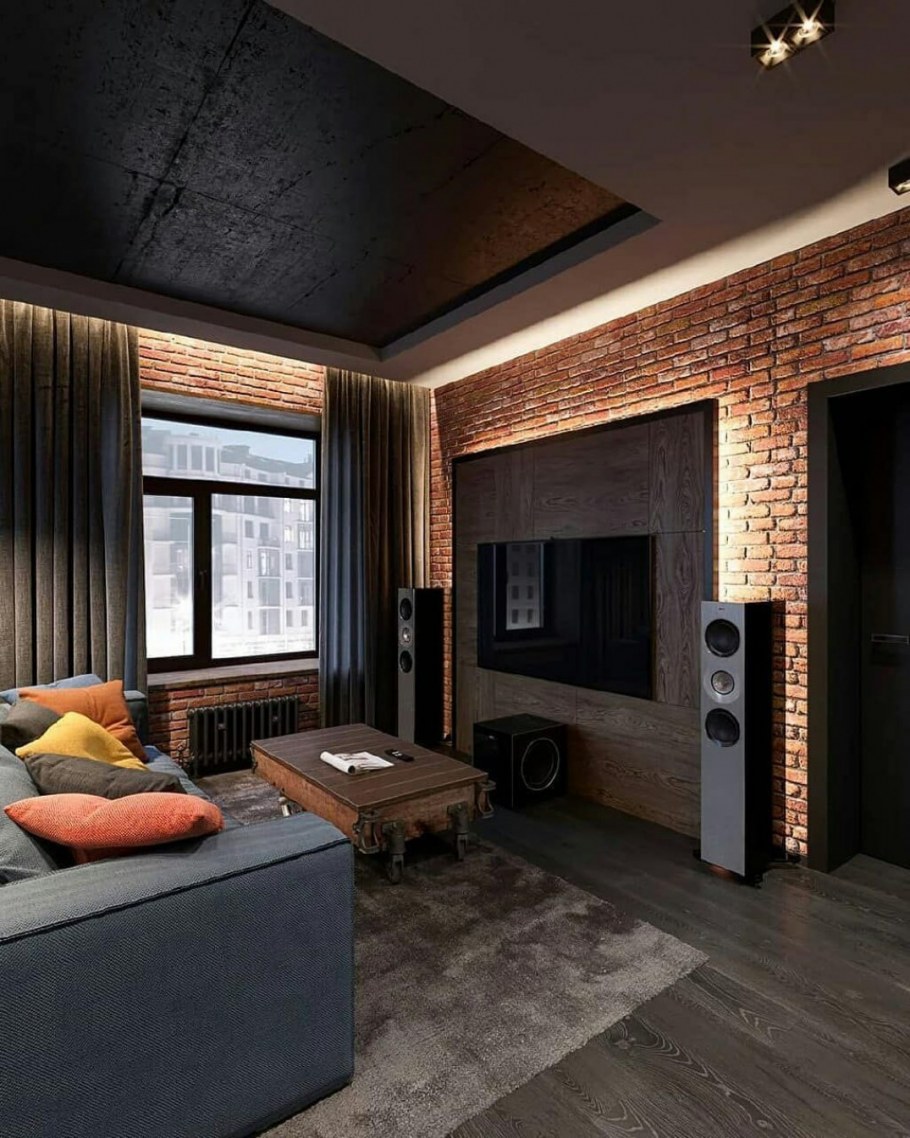 Гостиная в стиле лофт 18 кв