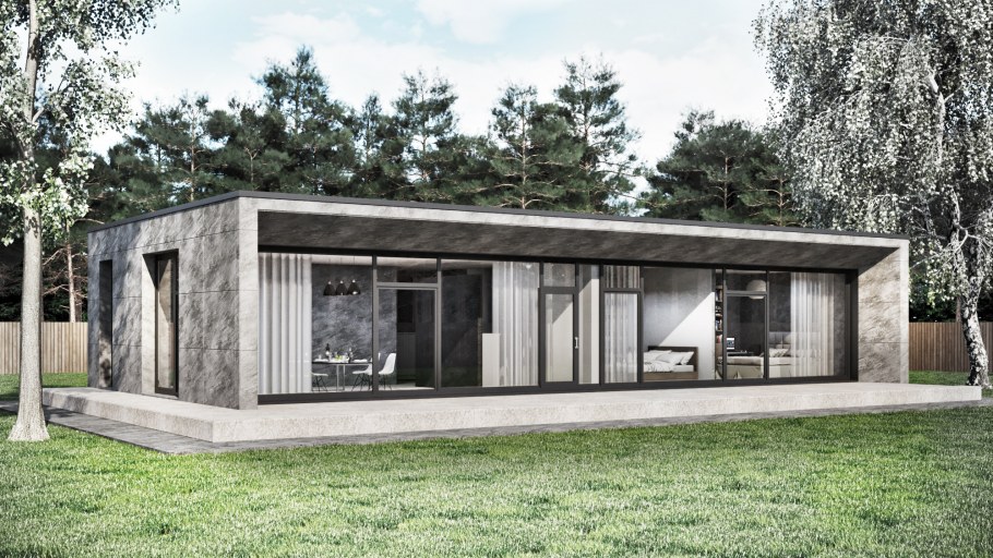 Одноэтажный дом с подвалом 10x10 с плоской крышей