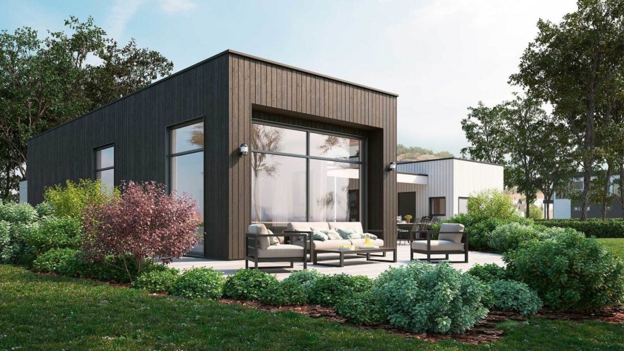 Одноэтажный дом со стеклянным фасадом