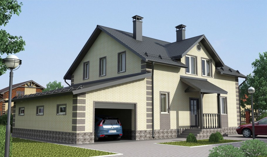 Кирпичный дом с мансардой и гаражом