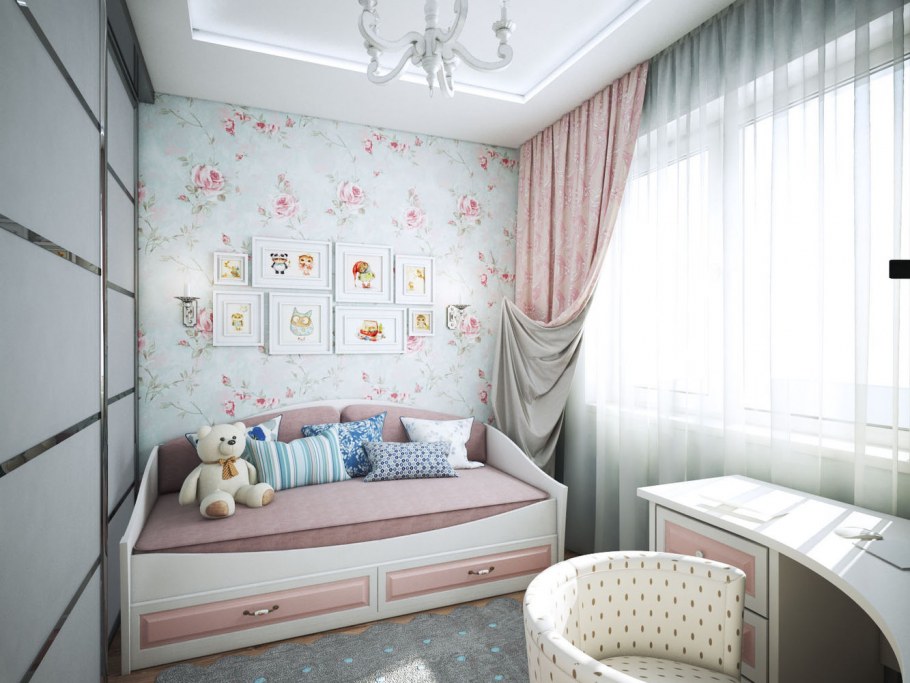 Интерьер узкой детской комнаты