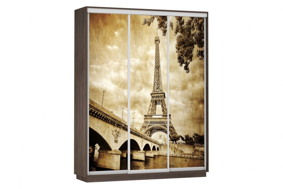 Шкаф-купе 3-дверный Slide 240х220 см сонома фасад стекло с рисунком Париж