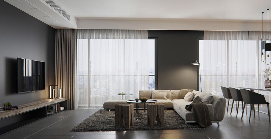 Строгий интерьер гостиной