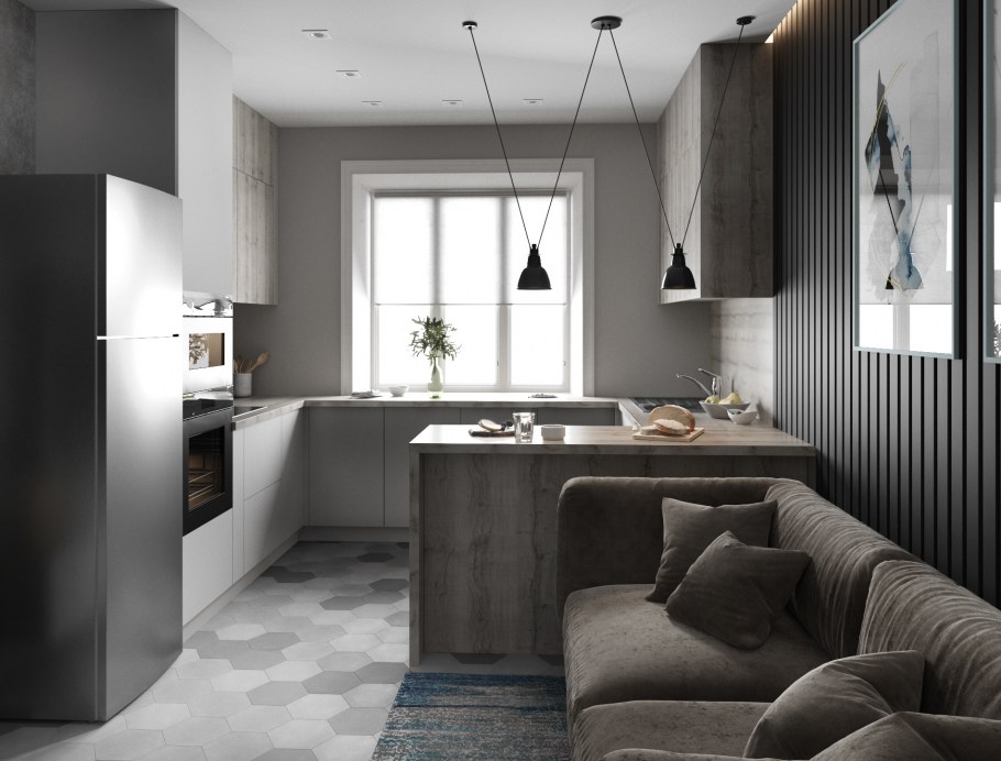 Кухня 14 кв метров с разделением зон