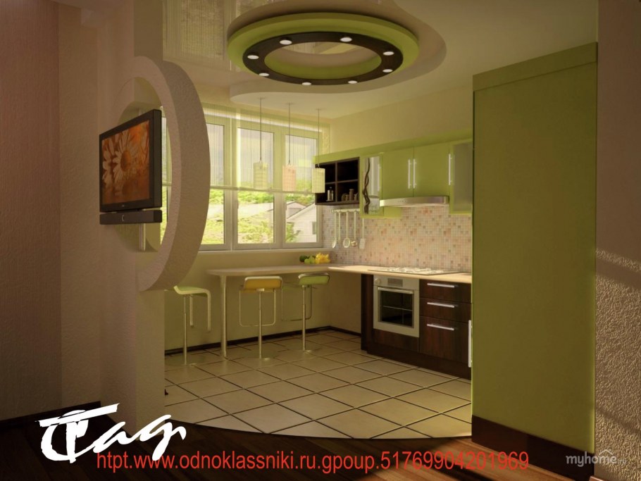 Кухня маленькая с разделением зоны
