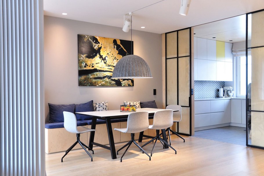 Дизайн кухни разделенной на 2 зоны