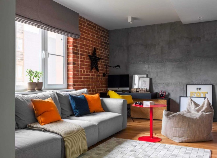 Серая гостиная в стиле лофт