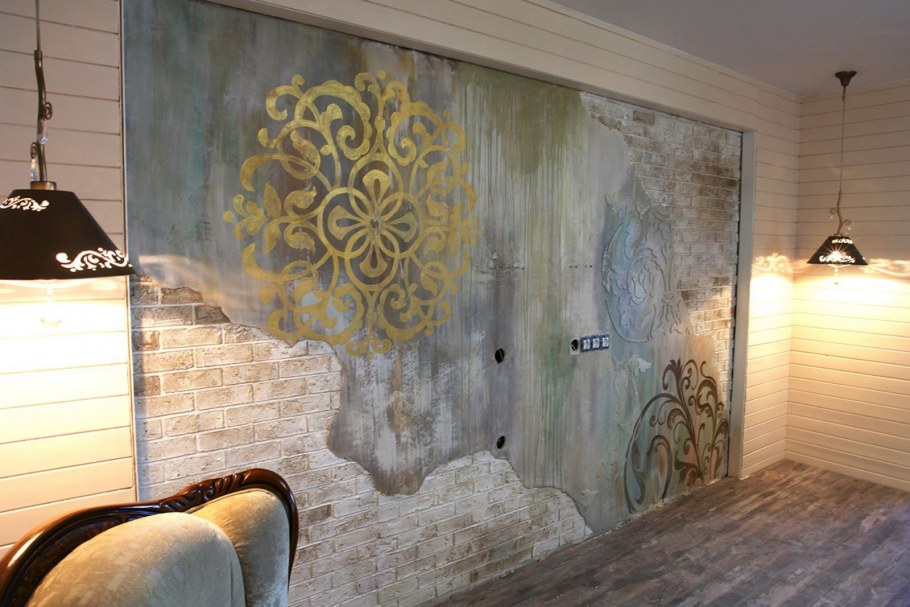 Трафаретная штукатурка на стенах