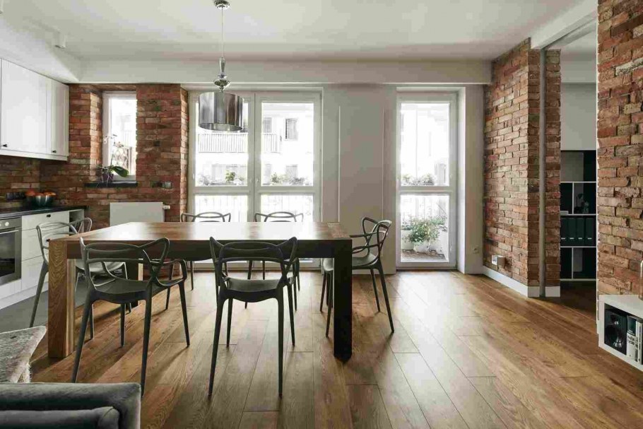 Кирпич в интерьере кухни гостиной
