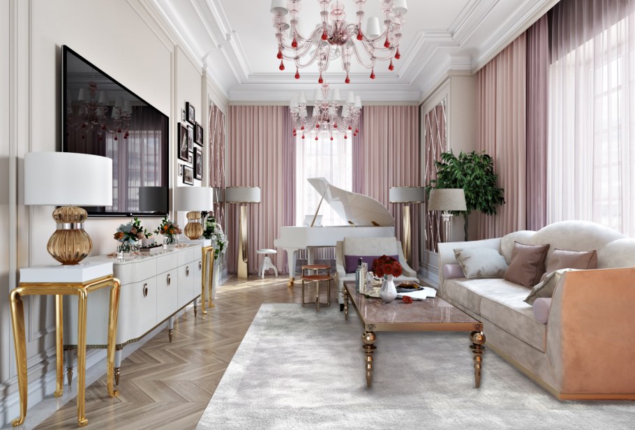 Ковры в интерьере гостиной классика