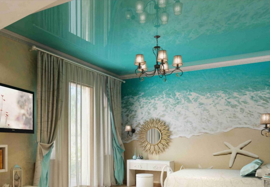 Голубой натяжной потолок