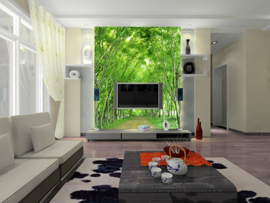 Телевизор на зеленом фоне в интерьере