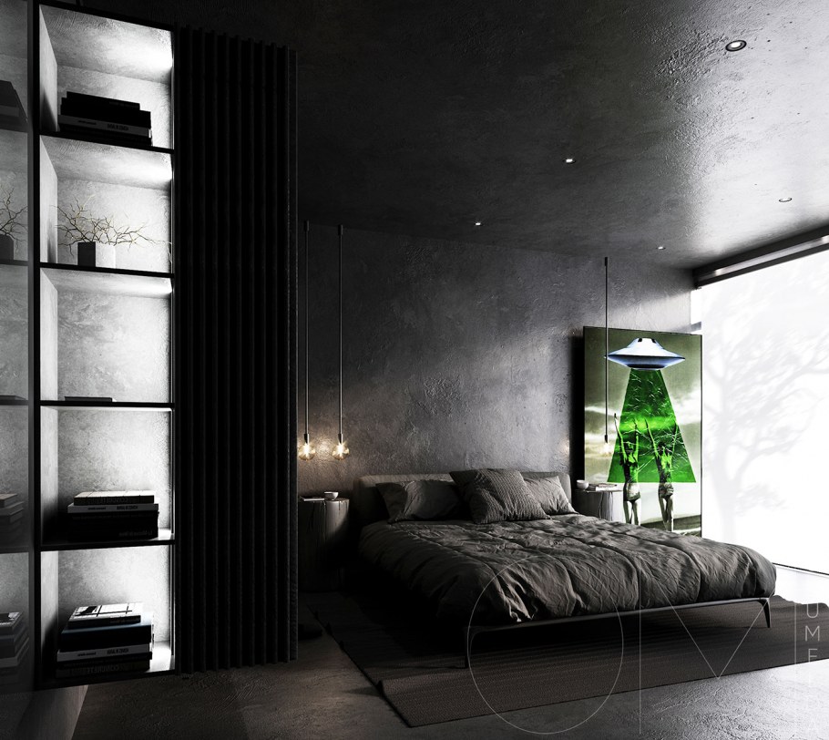 Черный потолок в спальне