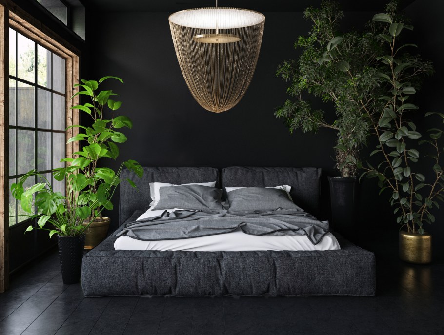 Спальня в стиле лофт в темных тонах