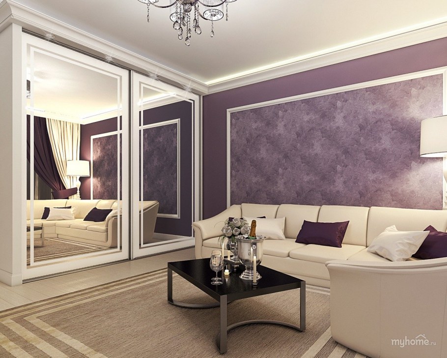 Стенка в гостиную в современном стиле фиолетовая