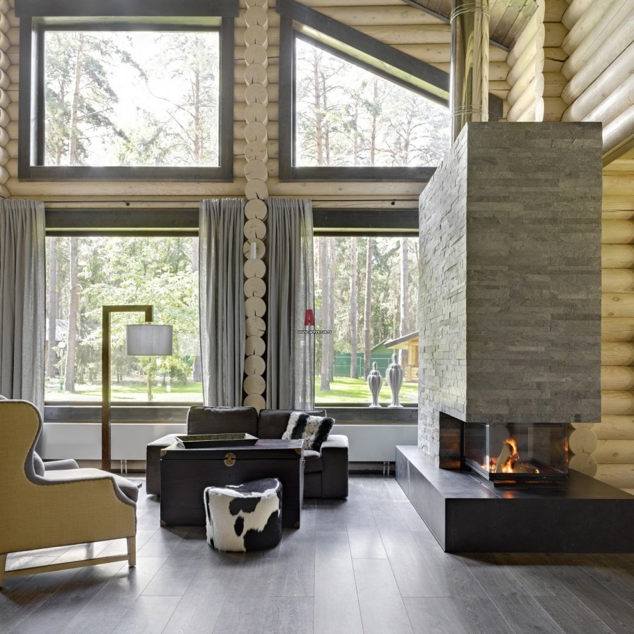 Деревянный интерьер загородного дома