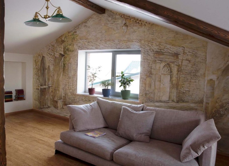 Штукатурка в интерьере гостиной