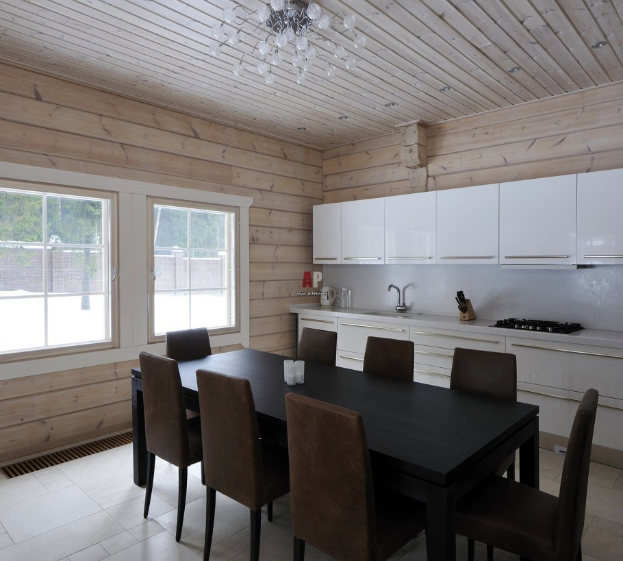 Имитация бруса на кухне