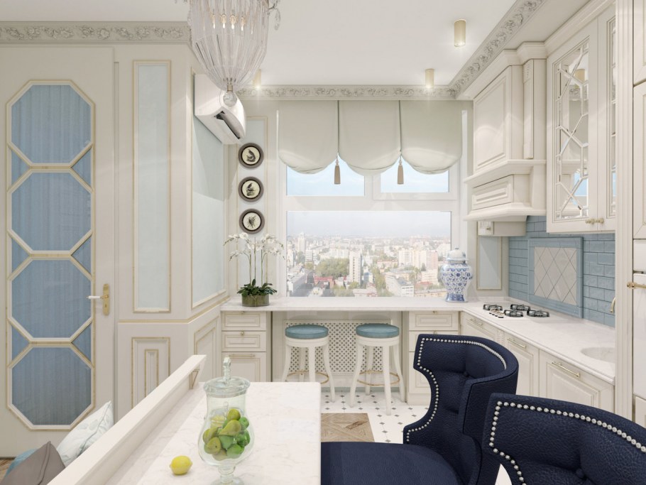 Кухня Неоклассика с окном в интерьере