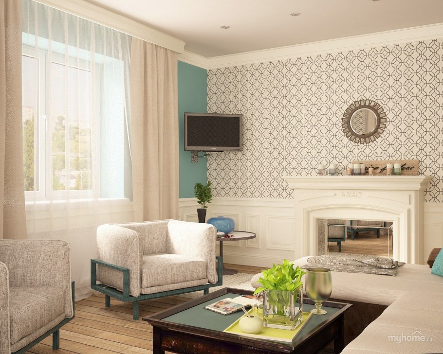 Акцентная стена в гостиной вензеля