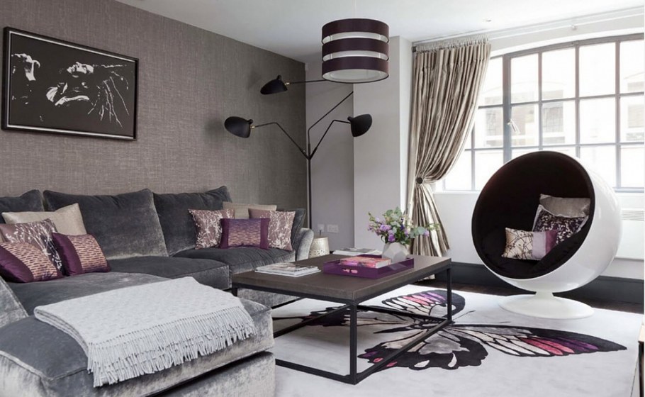 Серый и фиолетовый в интерьере