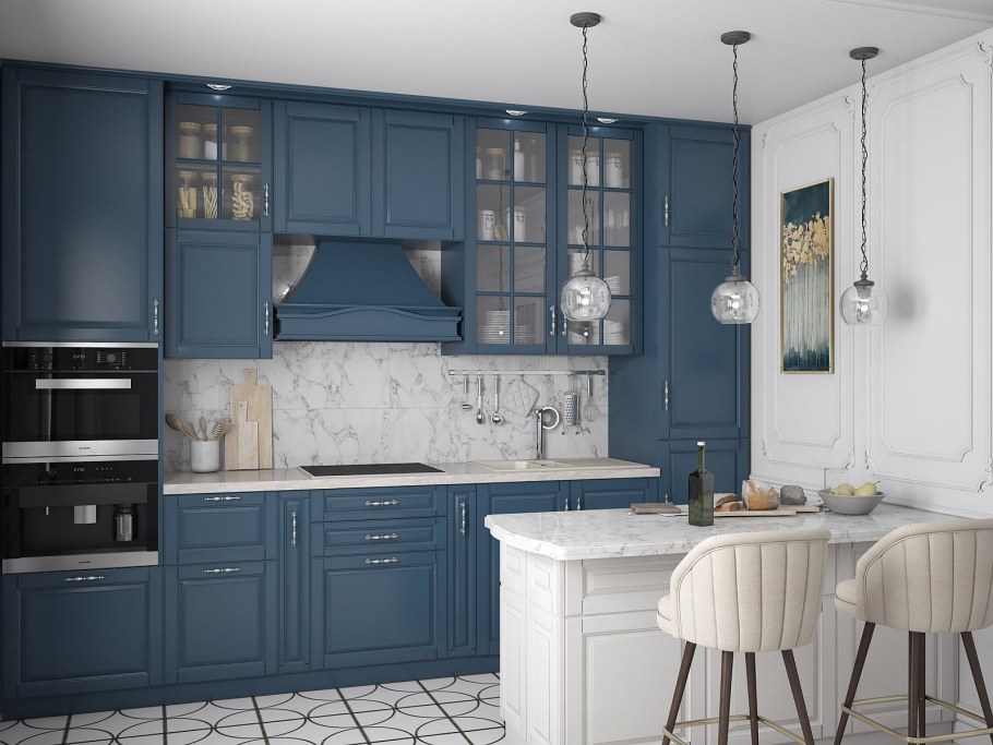 Интерьер кухни в стиле Прованс в доме из клееного бруса