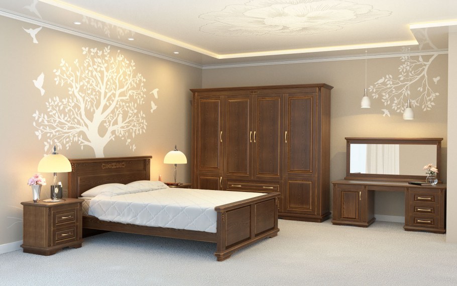 Коричневый шкаф в интерьере спальни