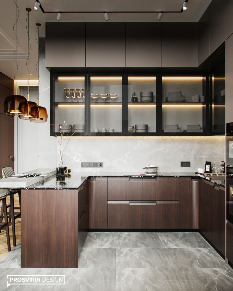 Кухня со стеклянными фасадами