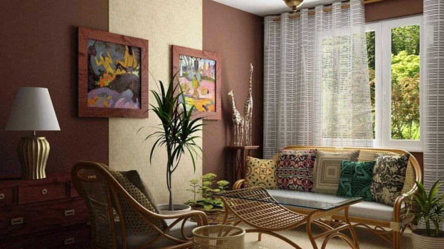 Гостиная в желто коричневых тонах