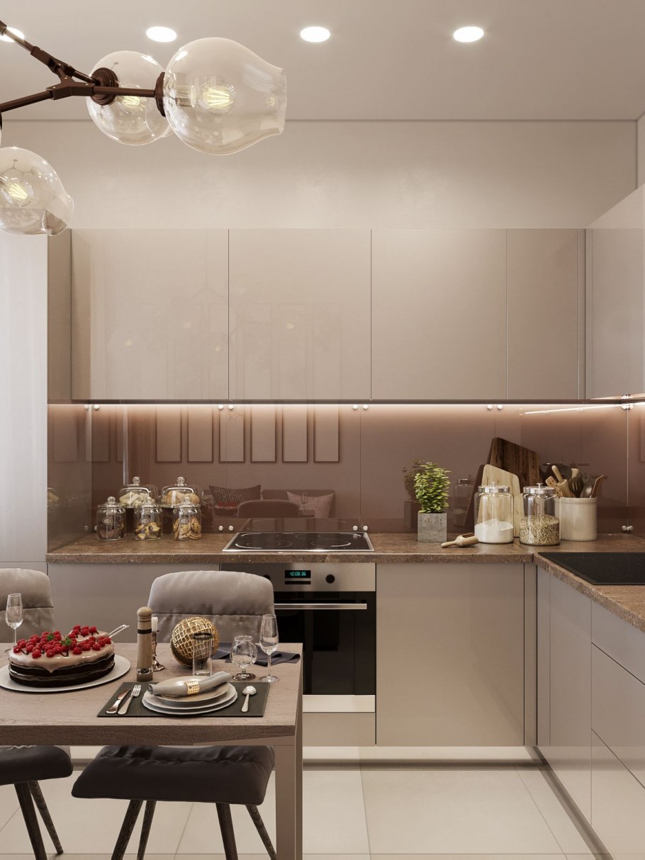 Стильная бежевая кухня