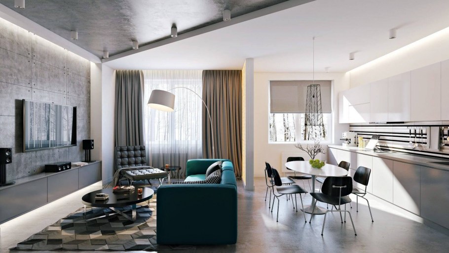 Кухня студия в современном стиле