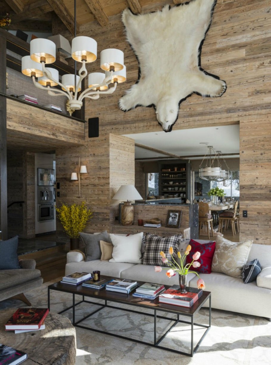 Гостиная в деревянном доме Шале