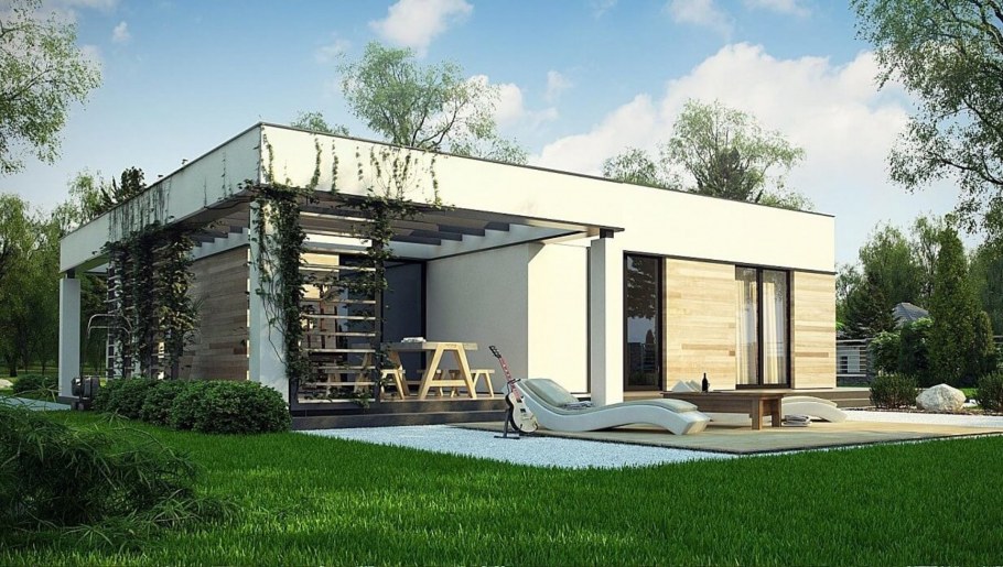 Одноэтажный дом z500 с плоской крышей