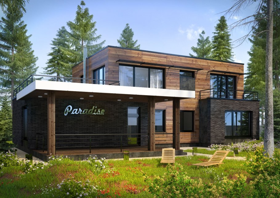 Современный дом с плоской крышей