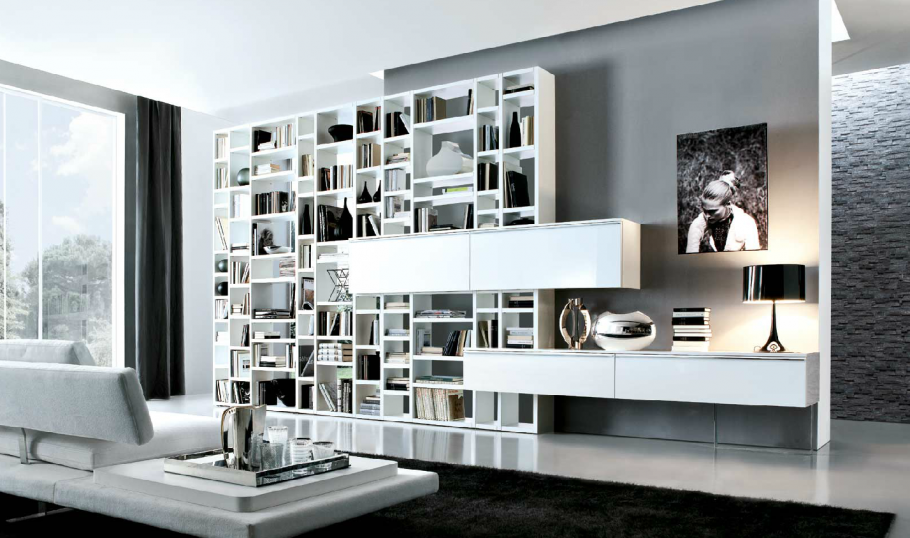 Дизайнерские стеллажи для гостиной