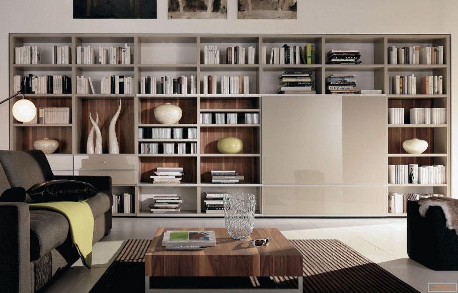 Интересные шкафы в гостиную за диван