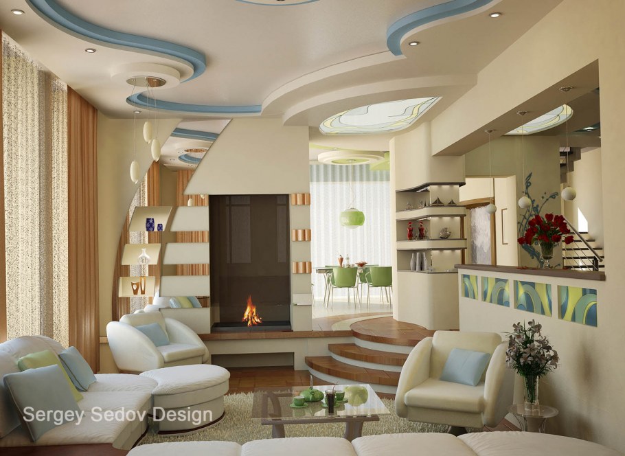 Объединение гостиной с кухней в коттедже