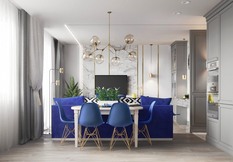 Желто голубая кухня